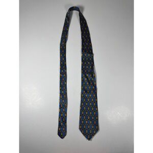 Luca Franzini Mens Blue Yellow Geometric Print Silk Adjustable Formal Neck‎ Tie